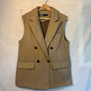 Zara Tailored Sleeveless Vest Blazer Tan XS NWOT